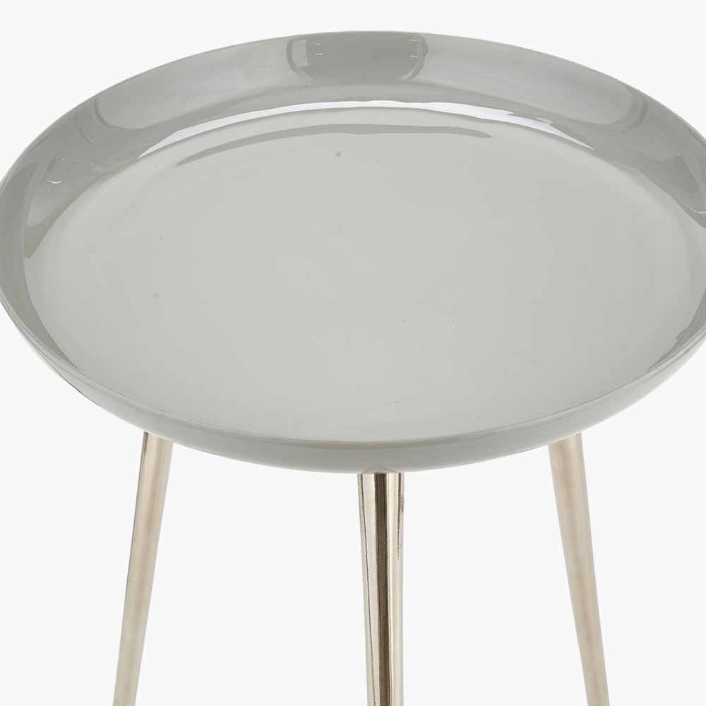 Seline Grey Enamel and Silver Metal Side Table.