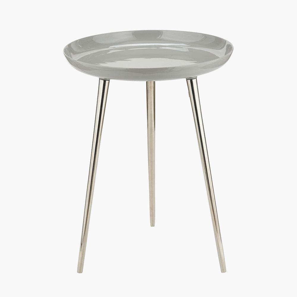 Seline Grey Enamel and Silver Metal Side Table.
