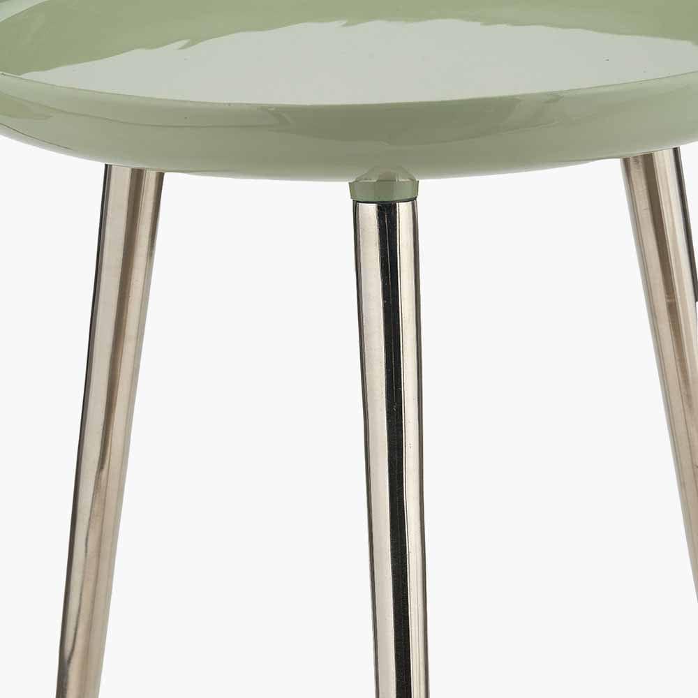 Seline Sage Enamel and Silver Metal Side Table.