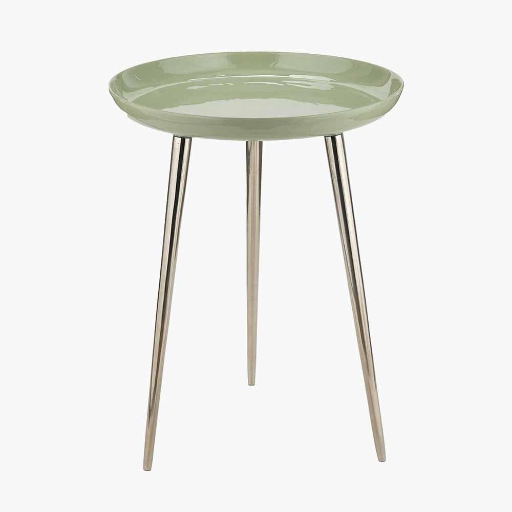 Seline Sage Enamel and Silver Metal Side Table.