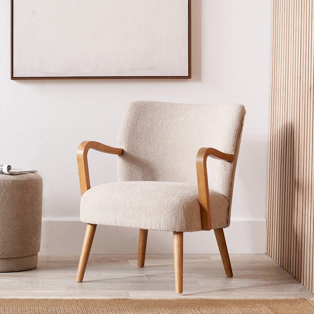 Sennori Taupe Teddy Fabric and Rubber Wood Occasional Chair.