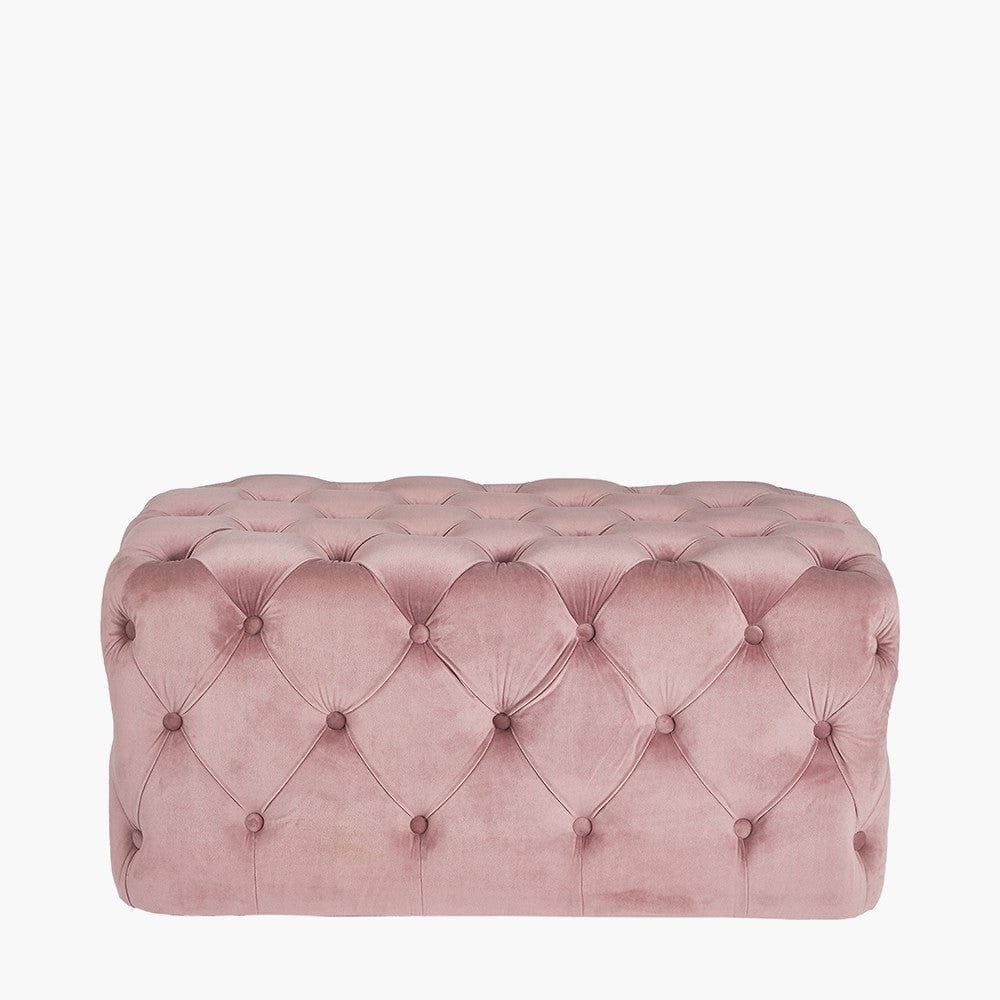 Seraphina Blush Pink Velvet Buttoned Rectangular Ottoman.