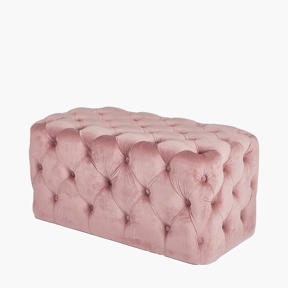 Seraphina Blush Pink Velvet Buttoned Rectangular Ottoman.