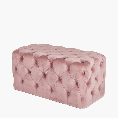 Pacific Lifestyle Living Seraphina Blush Pink Velvet Buttoned Rectangular Ottoman House of Isabella UK