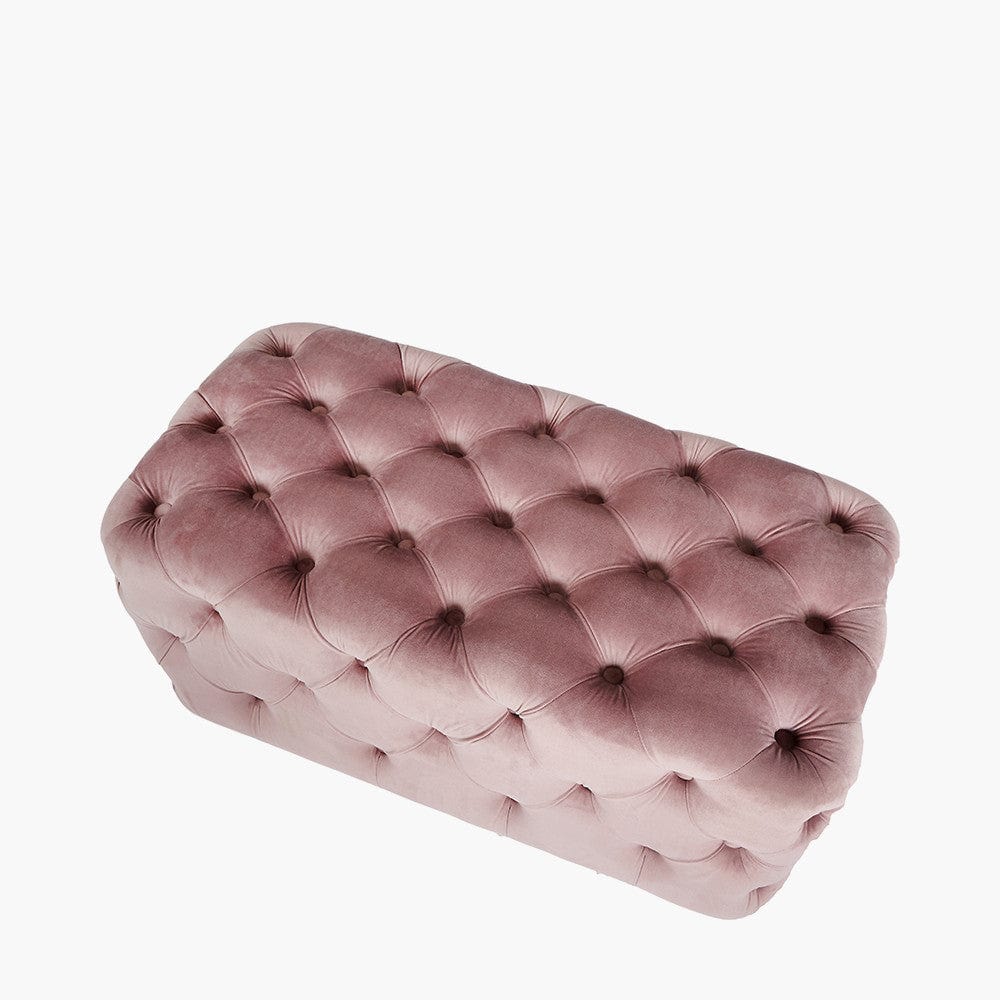 Seraphina Blush Pink Velvet Buttoned Rectangular Ottoman.