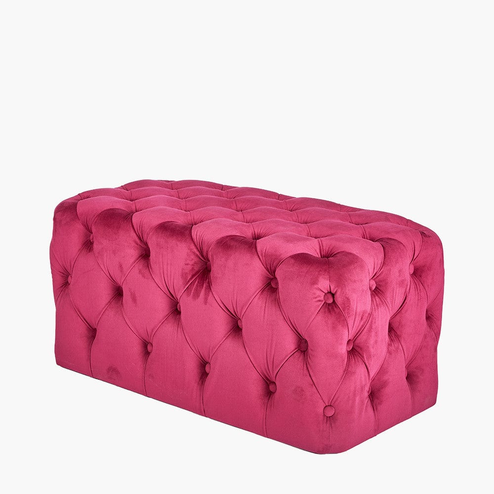 Pacific Lifestyle Living Seraphina Raspberry Velvet Buttoned Rectangular Ottoman House of Isabella UK