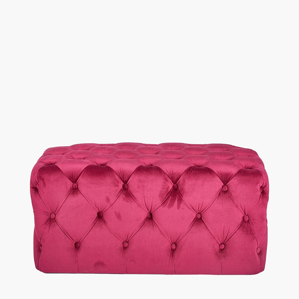 Seraphina Raspberry Velvet Buttoned Rectangular Ottoman.
