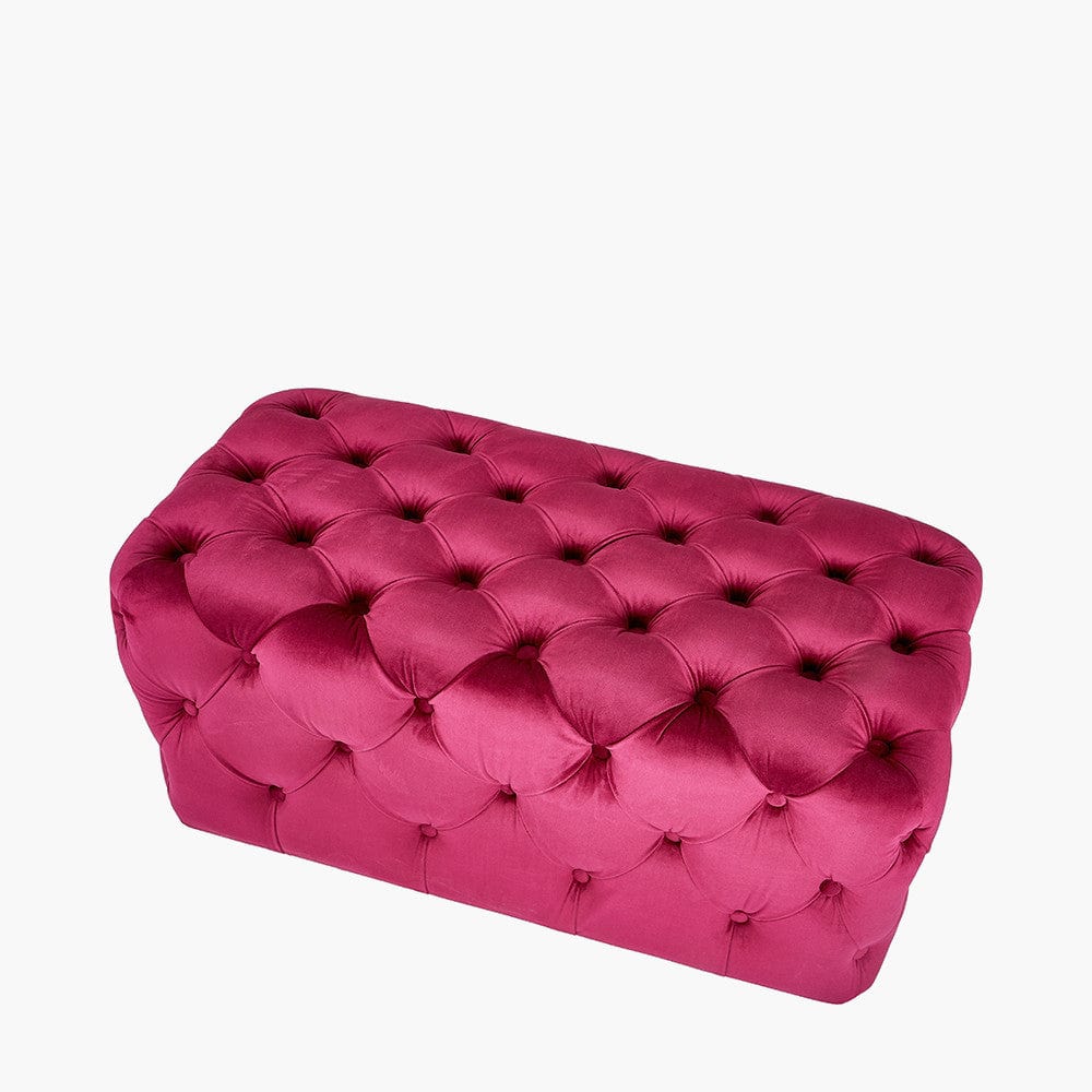 Seraphina Raspberry Velvet Buttoned Rectangular Ottoman.