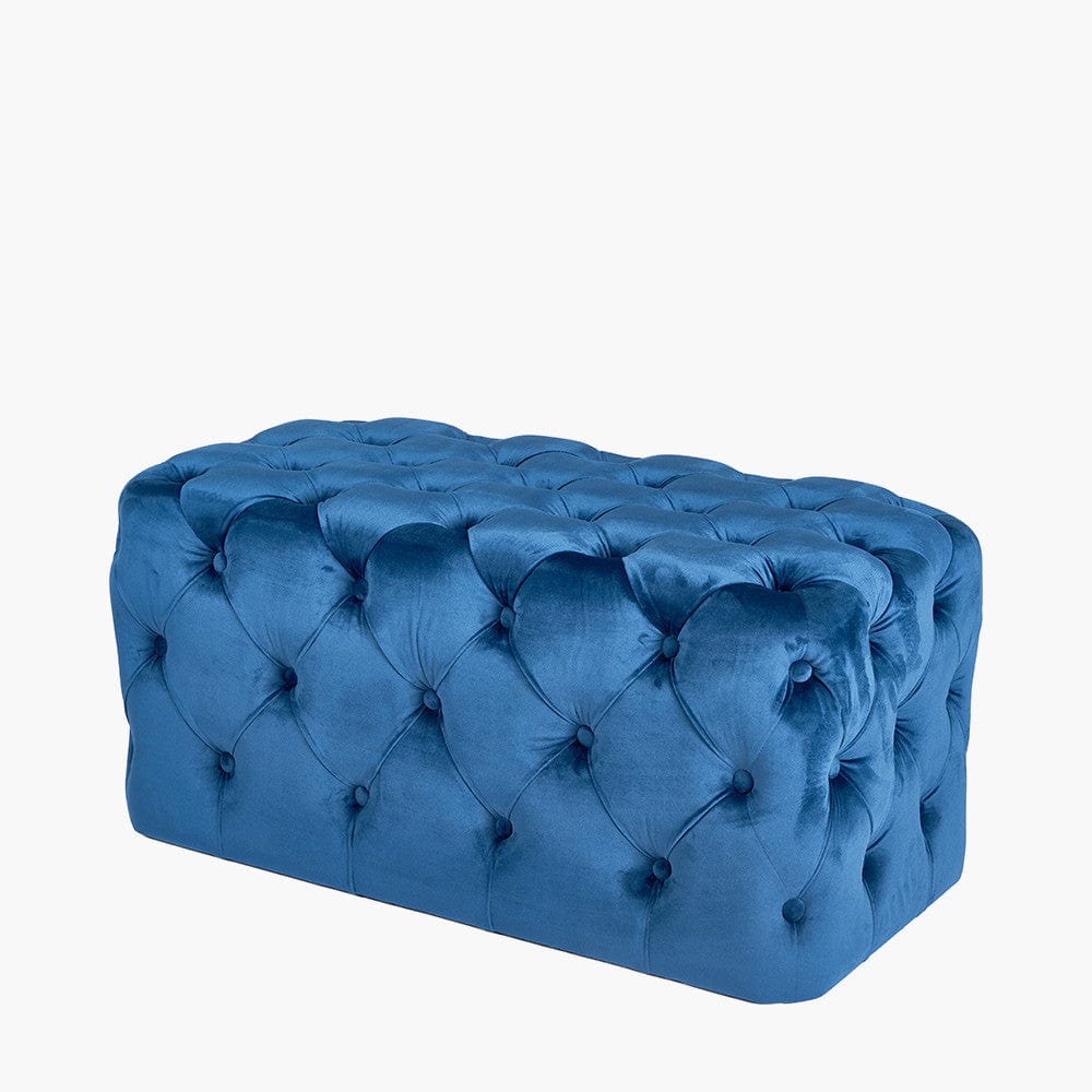 Seraphina Sapphire Blue Velvet Buttoned Rectangular Ottoman.