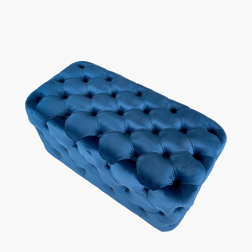 Seraphina Sapphire Blue Velvet Buttoned Rectangular Ottoman.