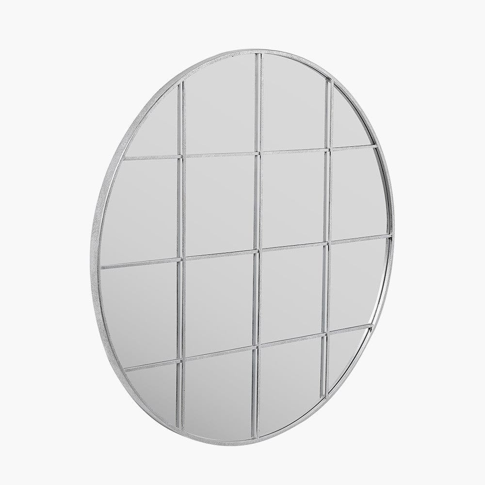Silver Metal 16 Pane Round Wall Mirror.