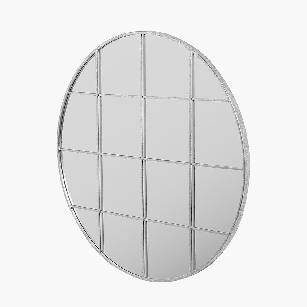 Silver Metal 16 Pane Round Wall Mirror.
