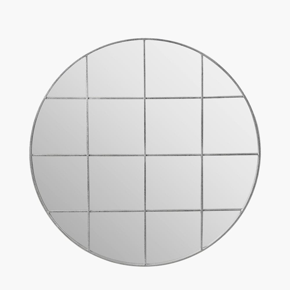 Silver Metal 16 Pane Round Wall Mirror.
