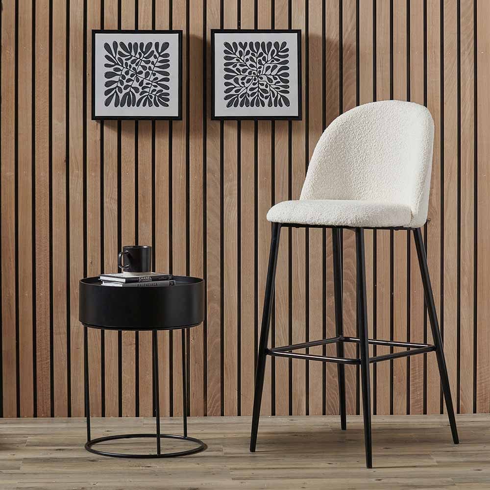 Turi Bouclé Fabric and Black Metal Bar Stool.