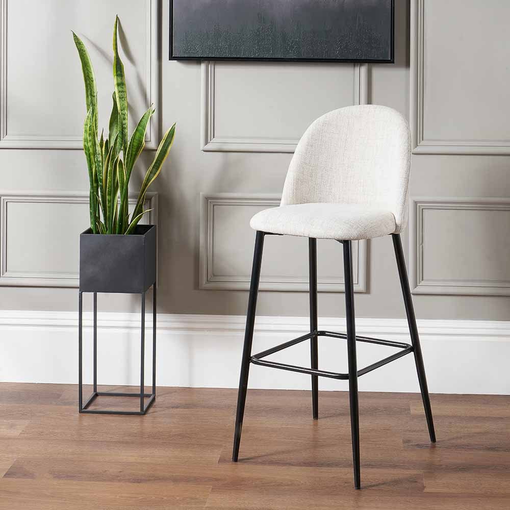Turi Pebble Linen Mix and Black Metal Bar Stool.