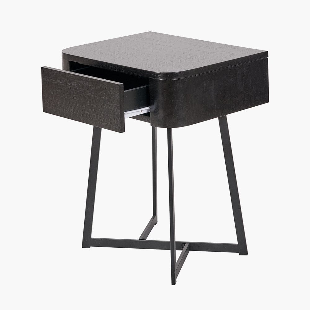 Ukiah Black Ash Veneer and Black Metal 1 Drawer Unit.