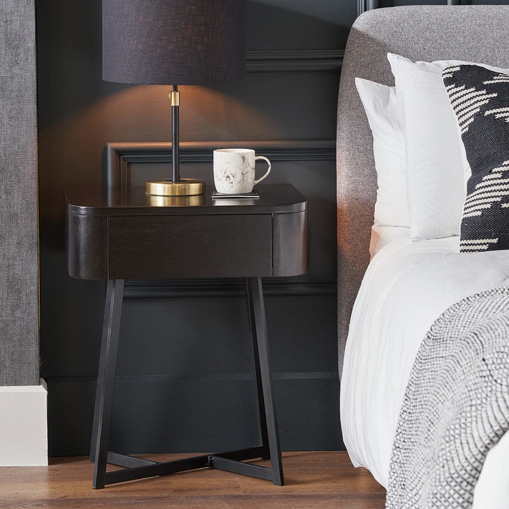 Ukiah Black Ash Veneer and Black Metal 1 Drawer Unit.