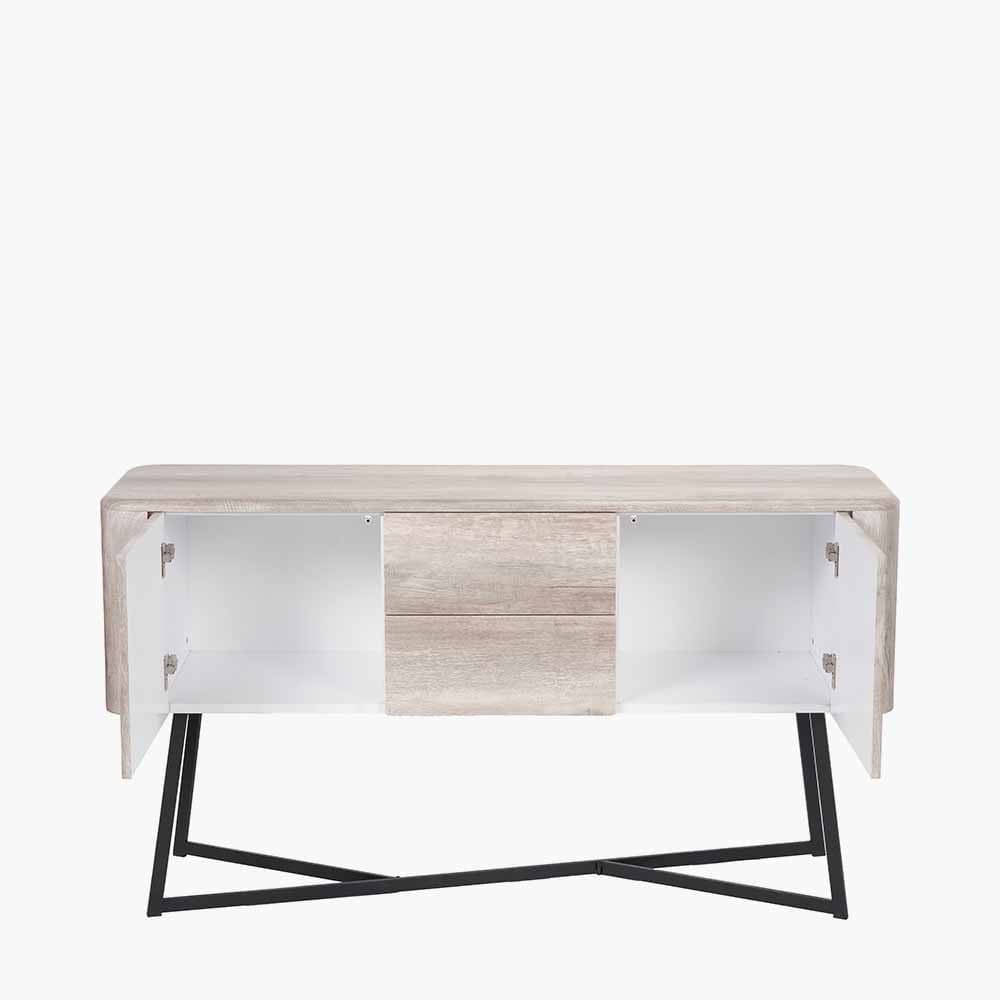 Ukiah Grey Oak Veneer and Black Metal Sideboard.