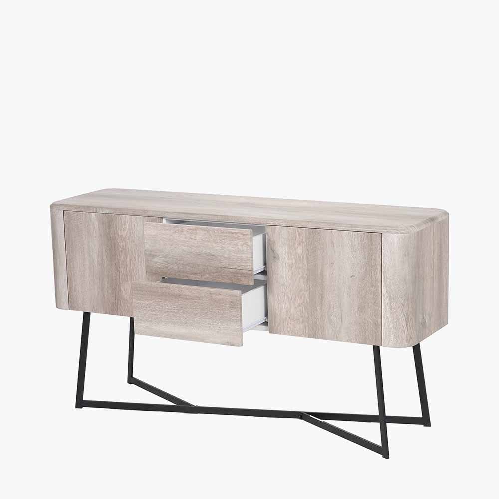 Ukiah Grey Oak Veneer and Black Metal Sideboard.