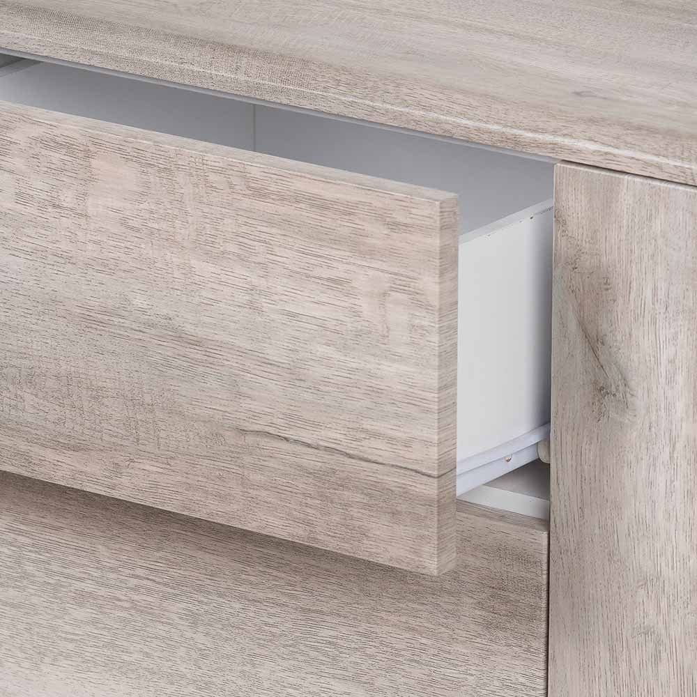 Ukiah Grey Oak Veneer and Black Metal Sideboard.