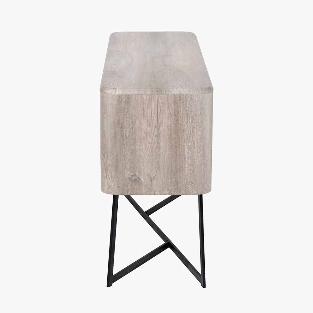 Ukiah Grey Oak Veneer and Black Metal Sideboard.