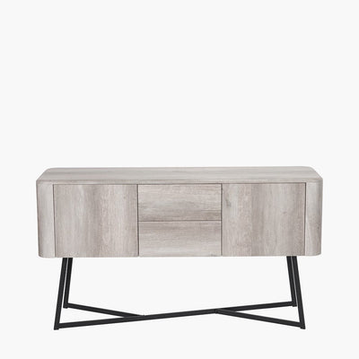 Pacific Lifestyle Living Ukiah Grey Oak Veneer and Black Metal Sideboard House of Isabella UK