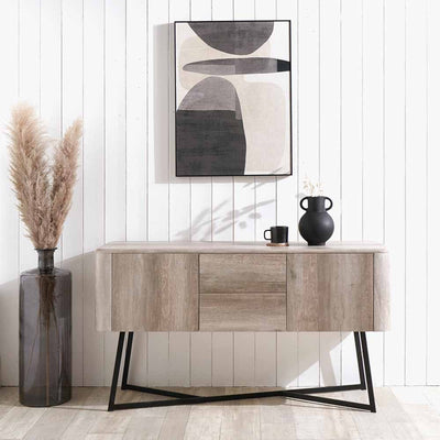 Pacific Lifestyle Living Ukiah Grey Oak Veneer and Black Metal Sideboard House of Isabella UK