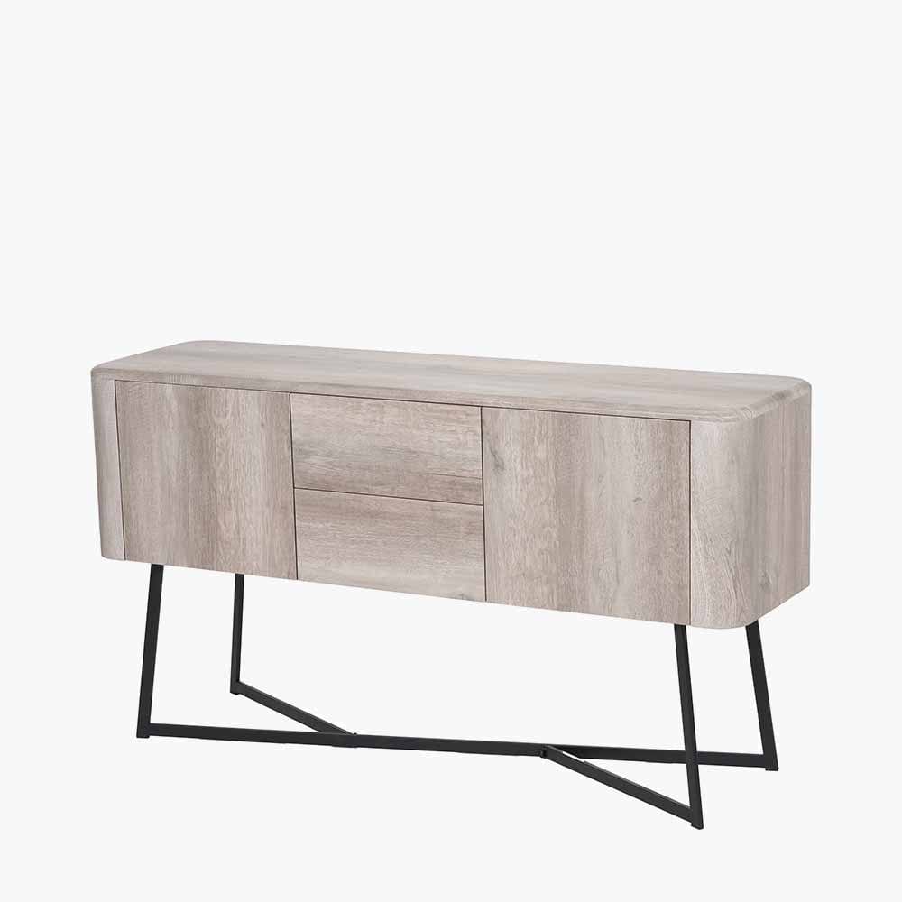 Pacific Lifestyle Living Ukiah Grey Oak Veneer and Black Metal Sideboard House of Isabella UK