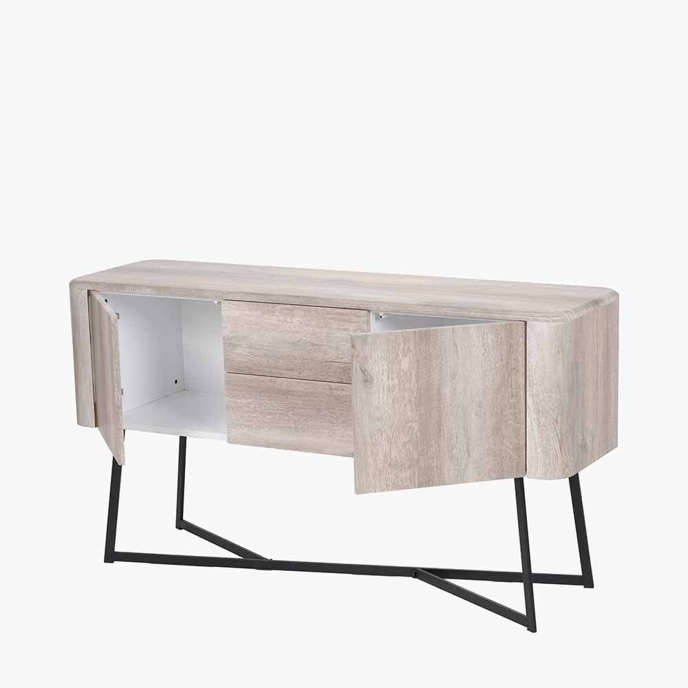 Ukiah Grey Oak Veneer and Black Metal Sideboard.