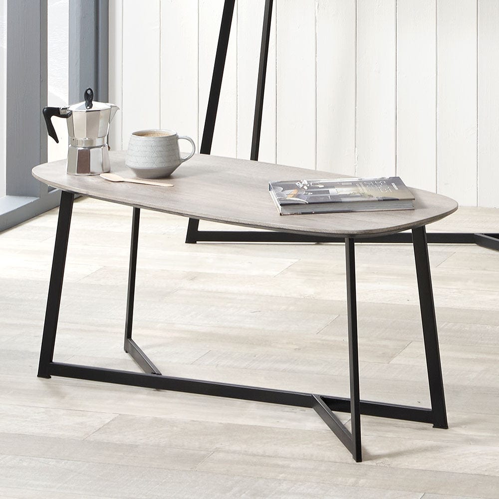 Ukiah Grey Oak Veneer & Black Metal Coffee Table.