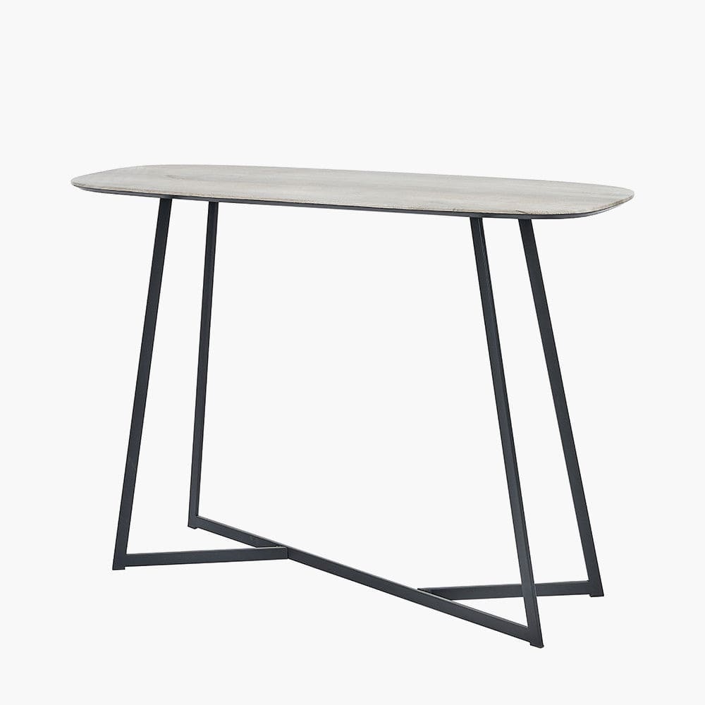 Ukiah Grey Oak Veneer & Black Metal Console Table.