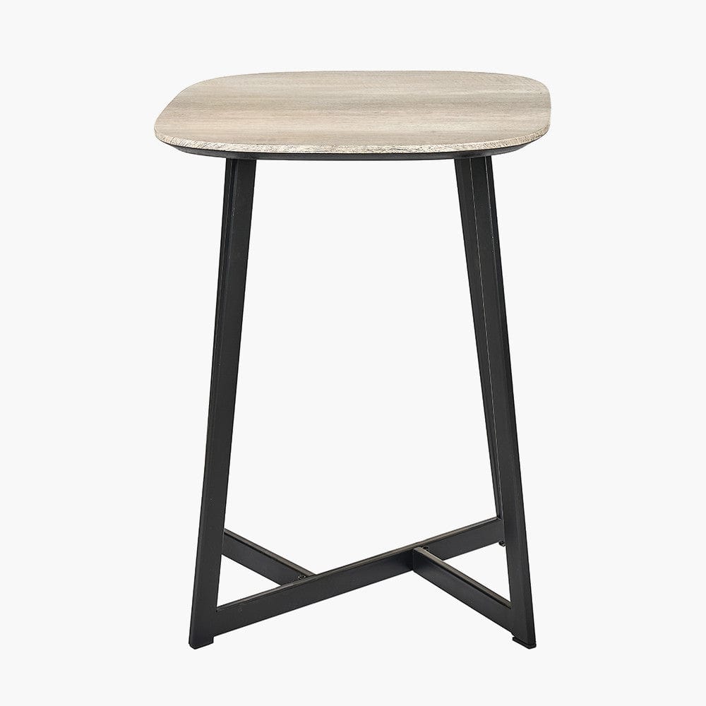 Pacific Lifestyle Living Ukiah Grey Oak Veneer & Black Metal Side Table House of Isabella UK