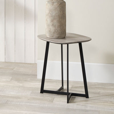 Pacific Lifestyle Living Ukiah Grey Oak Veneer & Black Metal Side Table House of Isabella UK