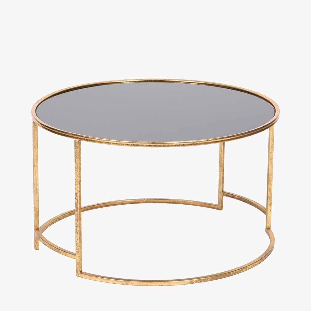 Veneziano Antique Gold Metal and Black Glass Coffee Table.