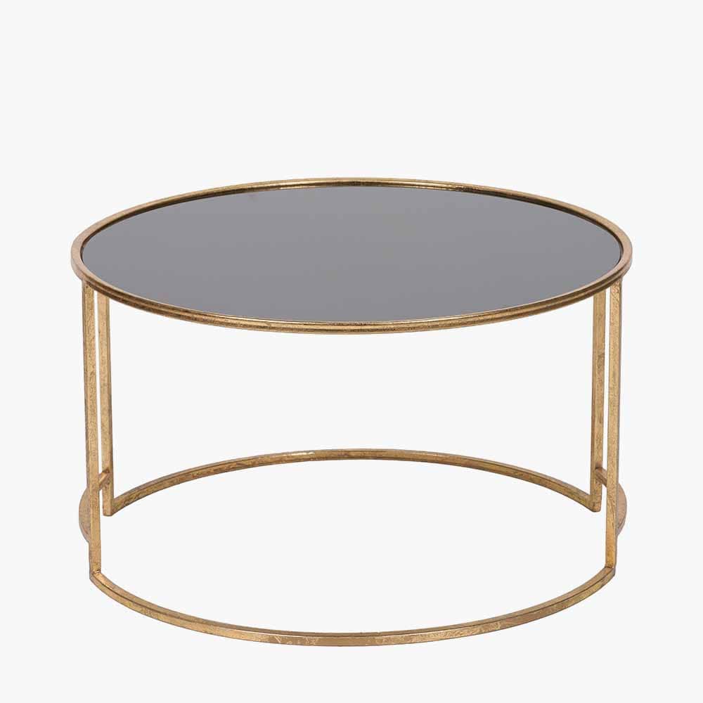 Veneziano Antique Gold Metal and Black Glass Coffee Table.