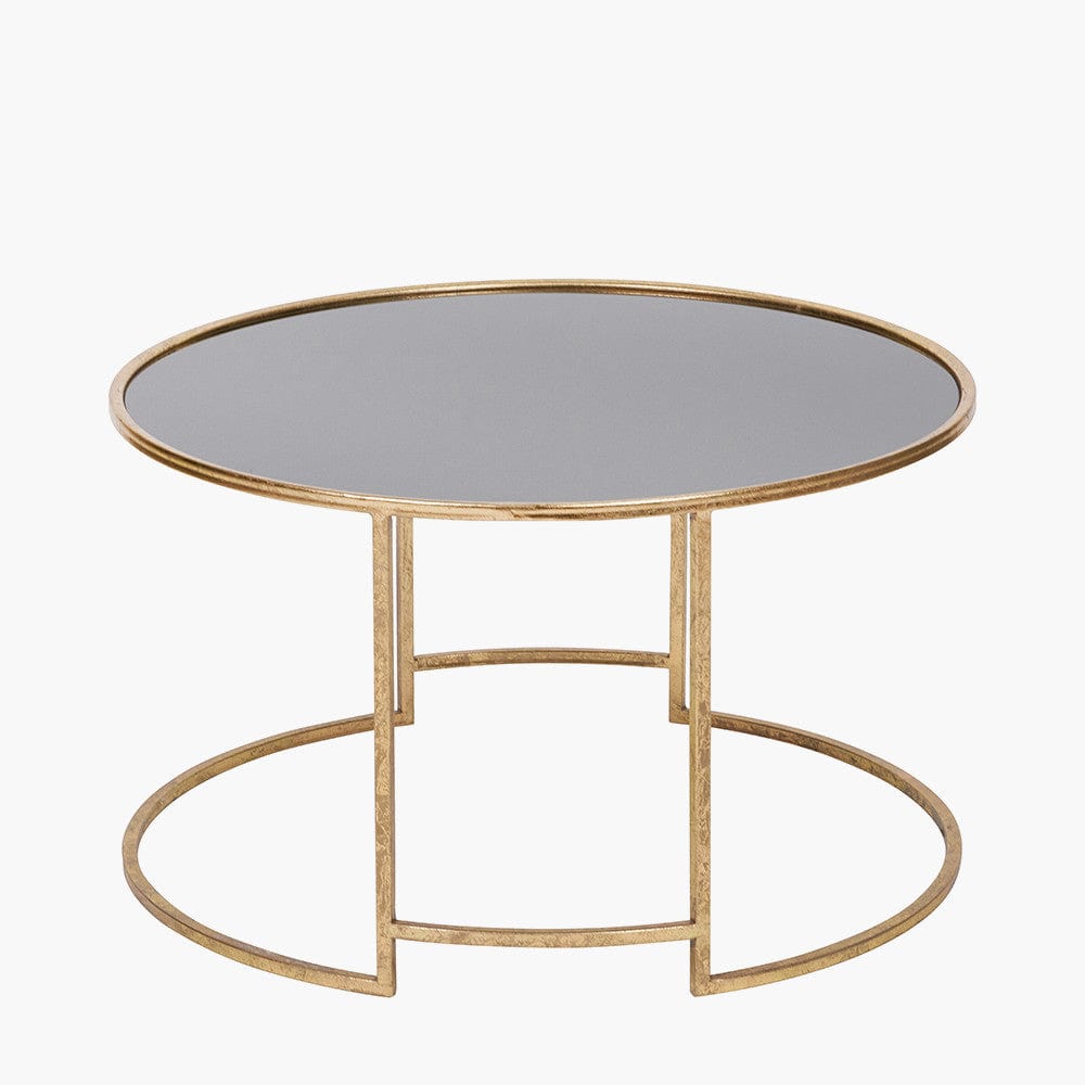 Veneziano Antique Gold Metal and Black Glass Coffee Table.