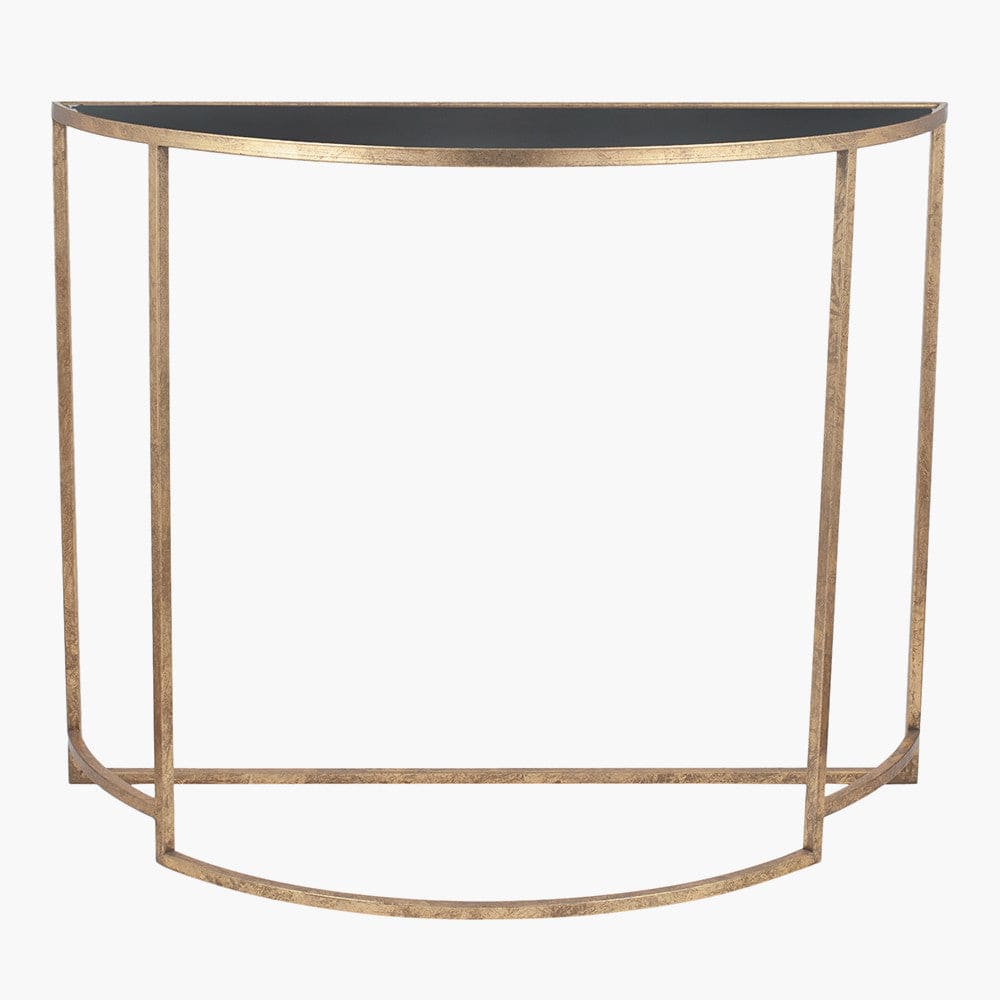 Pacific Lifestyle Living Veneziano Antique Gold Metal & Black Glass Half Moon Console House of Isabella UK