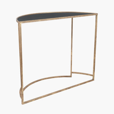 Pacific Lifestyle Living Veneziano Antique Gold Metal & Black Glass Half Moon Console House of Isabella UK