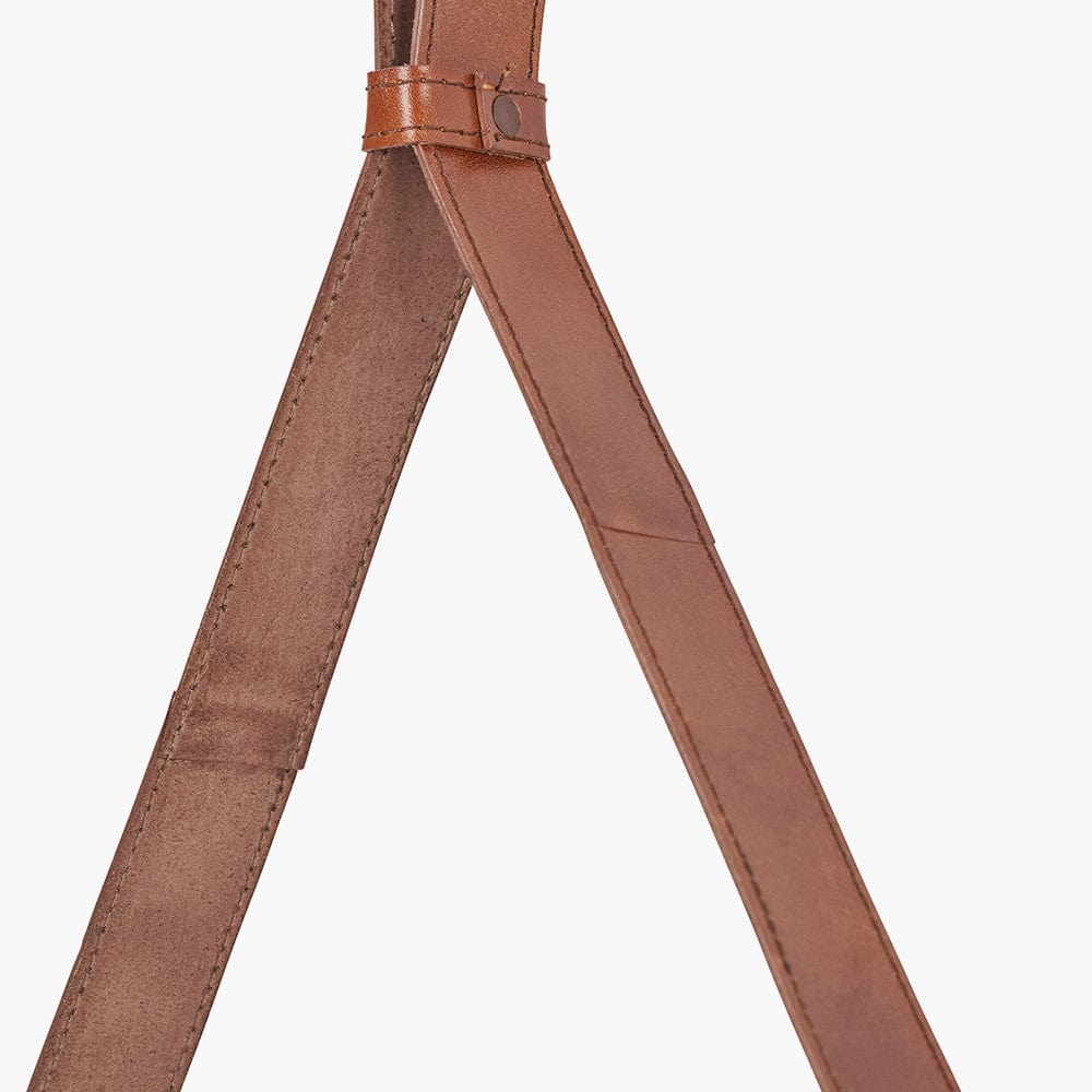 Vintage Brown Leather Frame Round Wall Mirror.