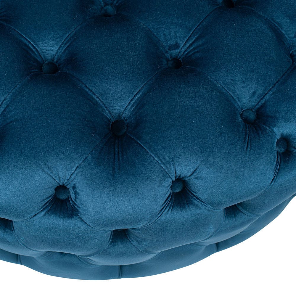 Pacific Lifestyle Living Vittoria Sapphire Blue Velvet Round Buttoned Pouffe House of Isabella UK