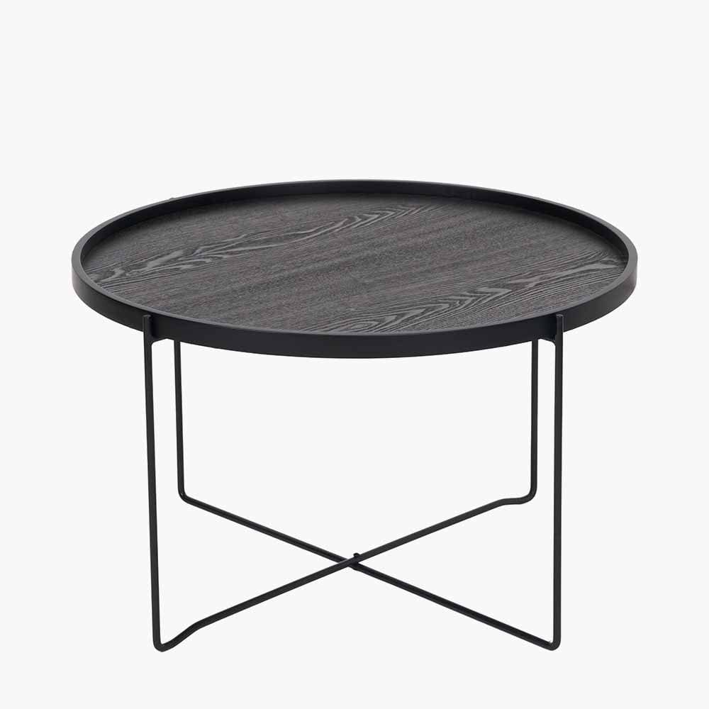 Voss Black Wood Veneer and Black Metal Coffee Table.