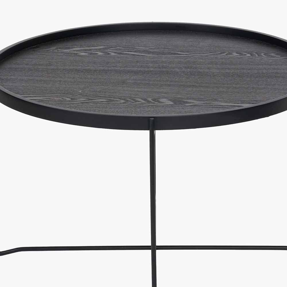 Voss Black Wood Veneer and Black Metal Coffee Table.