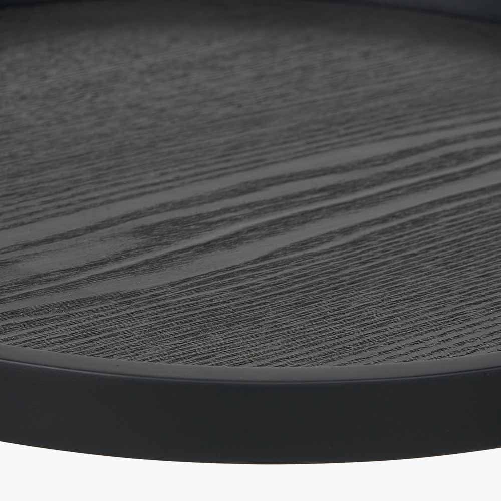 Voss Black Wood Veneer and Black Metal Side Table.