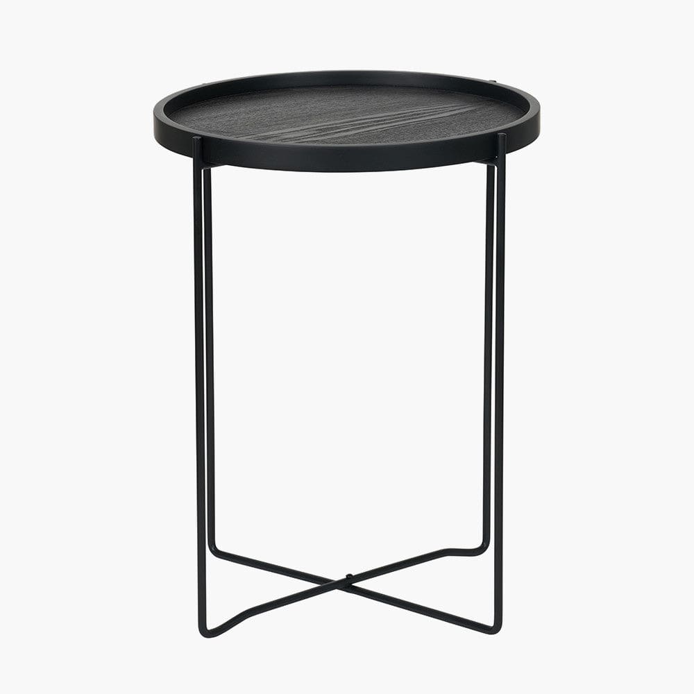 Voss Black Wood Veneer and Black Metal Side Table.