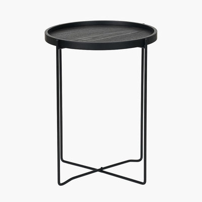 Pacific Lifestyle Living Voss Black Wood Veneer and Black Metal Side Table House of Isabella UK