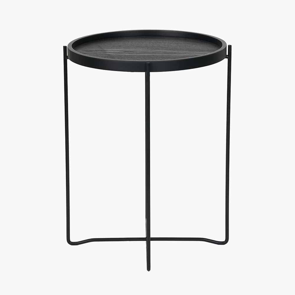 Voss Black Wood Veneer and Black Metal Side Table.