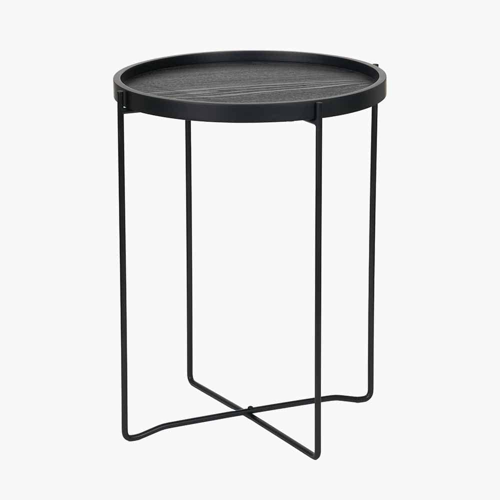 Voss Black Wood Veneer and Black Metal Side Table.