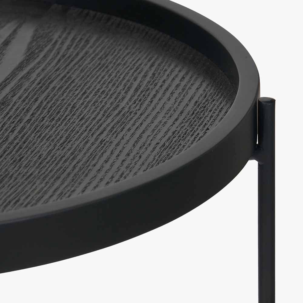 Voss Black Wood Veneer and Black Metal Side Table.