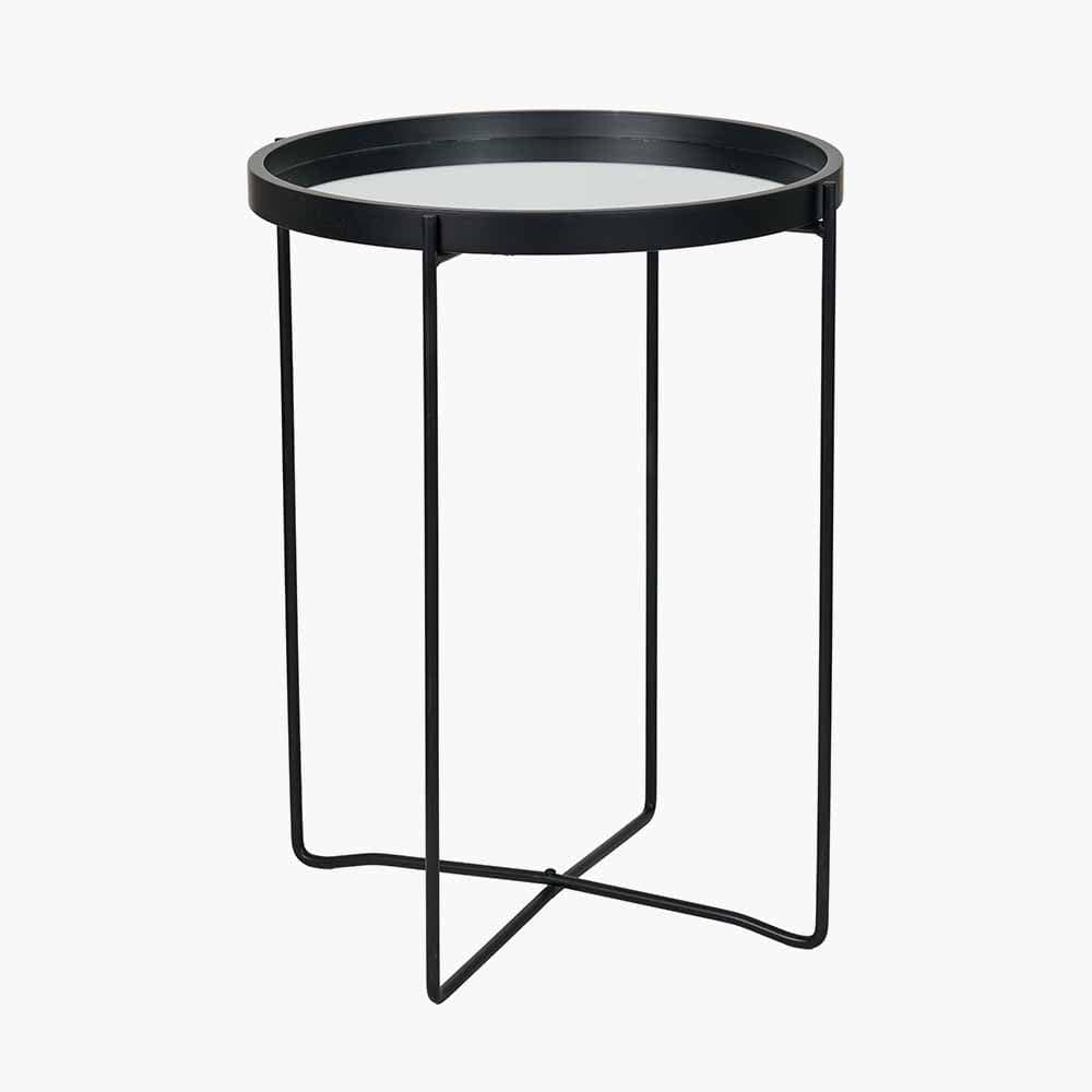 Voss Mirrored Glass and Black Wood Veneer Side Table.