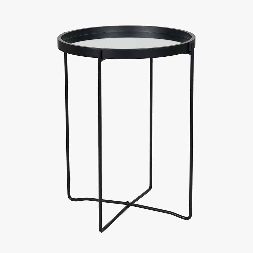 Pacific Lifestyle Living Voss Mirrored Glass and Black Wood Veneer Side Table House of Isabella UK